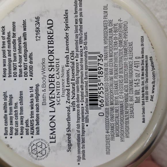 Bath & Body Works White Barn 14.5oz  3-Wick Candle Lemon Lavender Shortbread - Picture 3 of 3